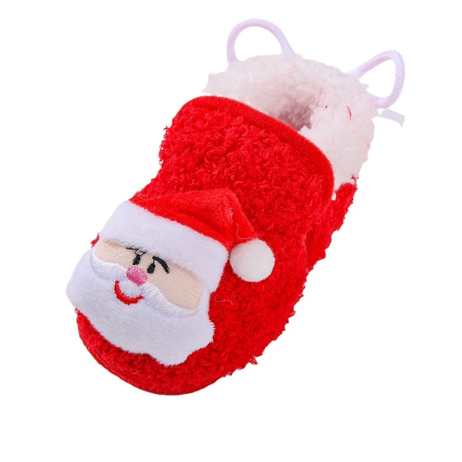 2023 новая мультяшная Рождественская детская обувь, осенне-зимняя теплая хлопковая обувь на флисовой подкладке От 0 до 1 года обувь для малышей с мягкой подошвой 3-5 сентября