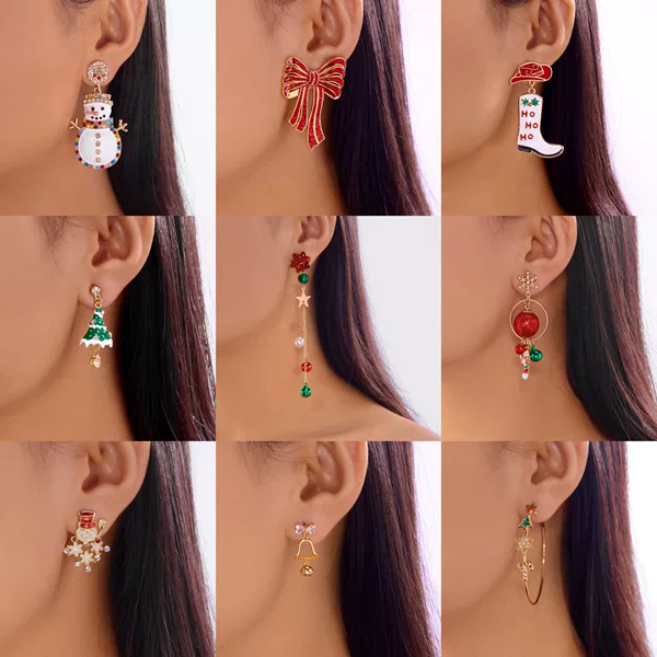 European and American Cross-Border Christmas Earrings Christmas Tree Snowflake Snowman Cowboy Boots Bell Tassel Pendant Earrings Earrings Wholesale