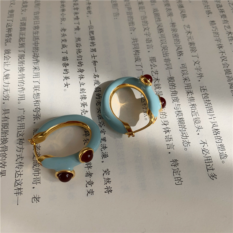 1 Pair Chinoiserie Vintage Style Oval Enamel Metal Earrings display picture 4