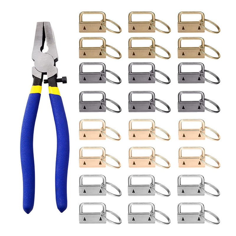 カラフルなリボンテールクリップセット、取り付け工具、ペンチ、金属製バッグアクセサリー、25mmキーリング付き吊り下げクリップ|undefined
