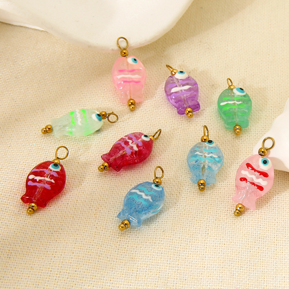 2g Weight PVD Coated Gold Plating Process Pendant Jewelry Making Type 22*20MM Jewelry Making Size 1 Piece Quantity 304 Stainless Steel, Glass Material Color Block, Heart Shape, Fish Pattern Cute, Sweet Style Irregular Craft 1 Piece 22*20MM 304 Stainless Steel Glass Color Block Heart Shape Fish Polished Pendant DIY Ornament Accessories 20