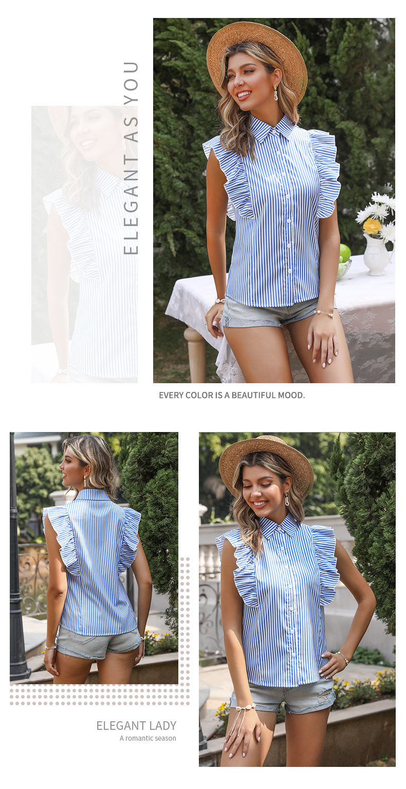 Original Design Flying Sleeve Blue Striped Shirt NSYYF61892