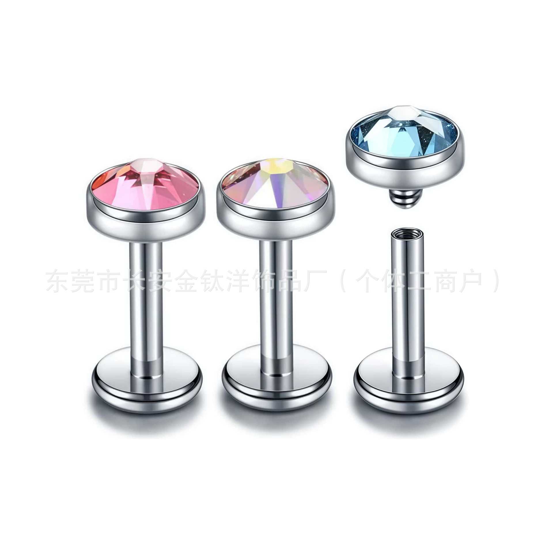 Labret Stud Lip Piercing Jewelry Set with CZ Gem - F136 Titanium Alloy Ear Bone Nail (Blue) detail image 7