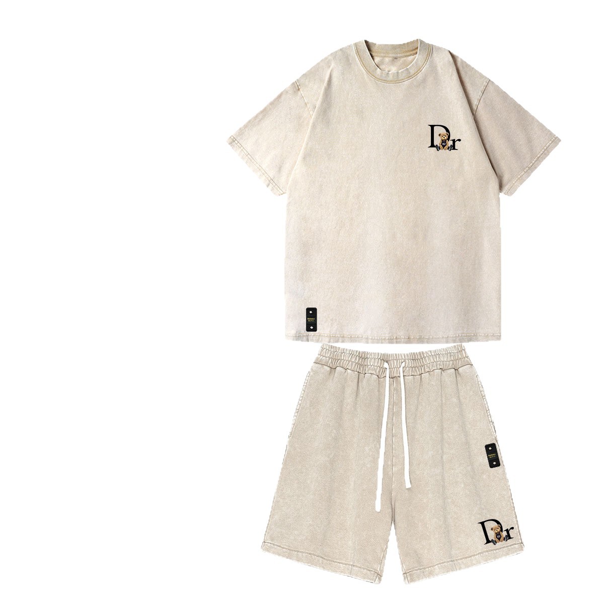 Ensemble T-shirt à manches courtes et short unisexe imprimé, épais et tendance, en pur coton, style décontracté._voghion.com