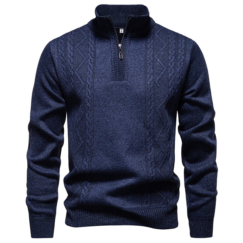 Cross-Border Foreign Trade Stand-Up Collar Half-Zip Knit Sweater for Men, Loose Casual Solid Color Warm Base Layer Men's Sweater Cross-Border Foreign Trade Stand-Up Collar Half-Zip Knit Sweater for Men, Loose Casual Solid Color Warm Base Layer Men's Sweater