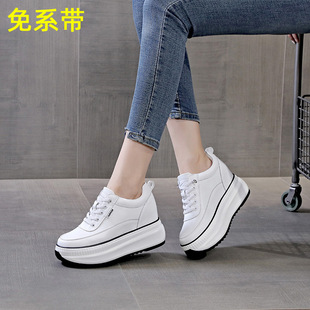 2025 Women's Shoes New Wedge-Heeled Platform Thick-Soled Casual Shoes for Small People with Inner Heightening All-Season White Shoes Flats Fleece-Lined