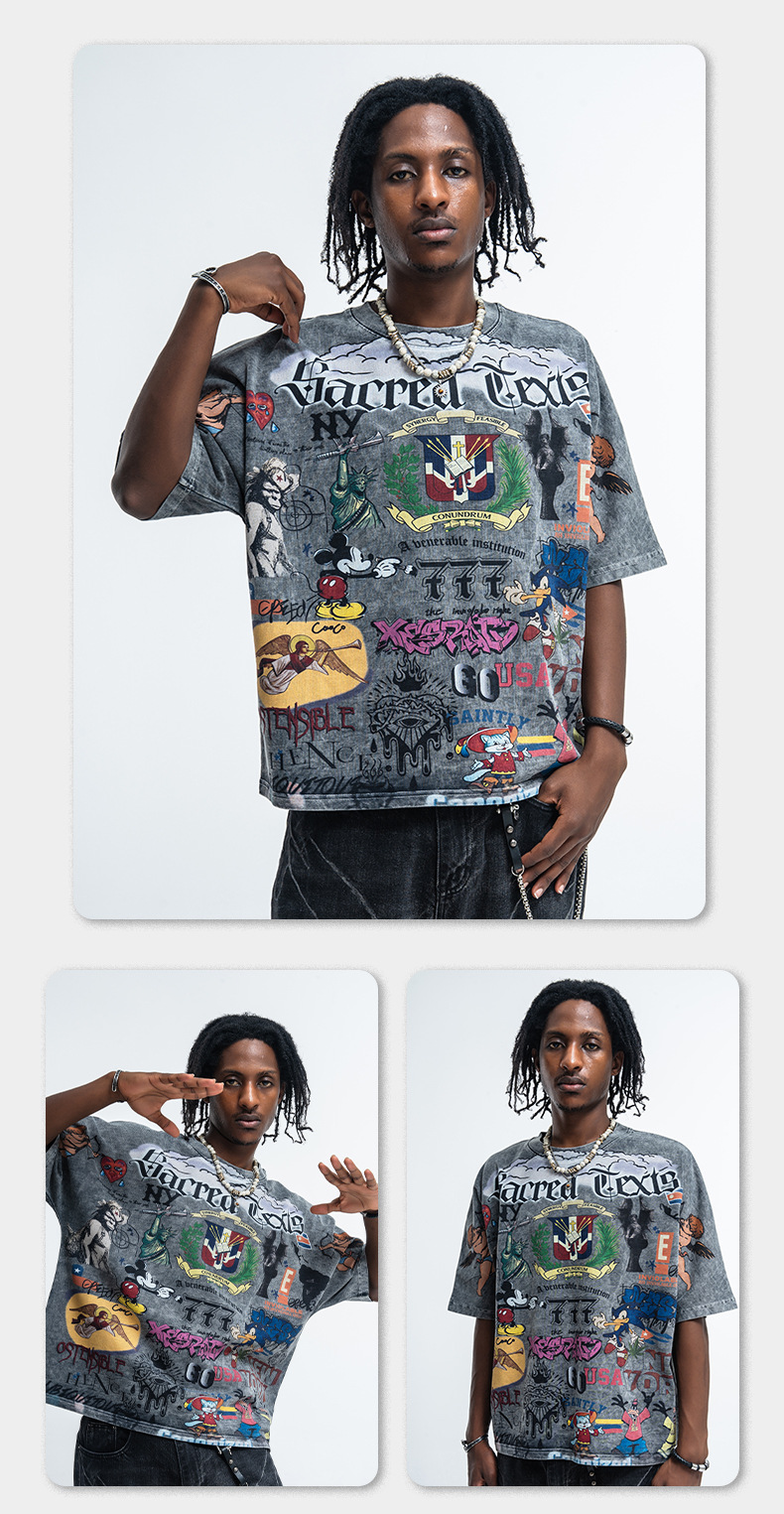 Herren T-shirt Mit Retro Comic Print Im Vintage Look Locker_voghion.com