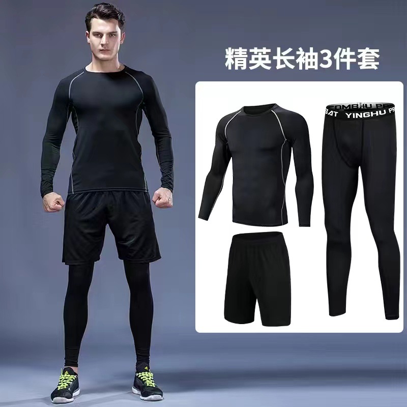 Medias de secado rápido para hombres de manga larga cálido entrenamiento para correr equipo de fitness otoño e invierno traje deportivo elástico alto