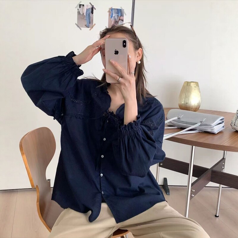 Korean-Style Lace Splicing Long-Sleeved Shirt for Women, New Spring and Autumn Style, Loose Fit, Slimming, Elegant, Versatile Top, Outerwear Shirt