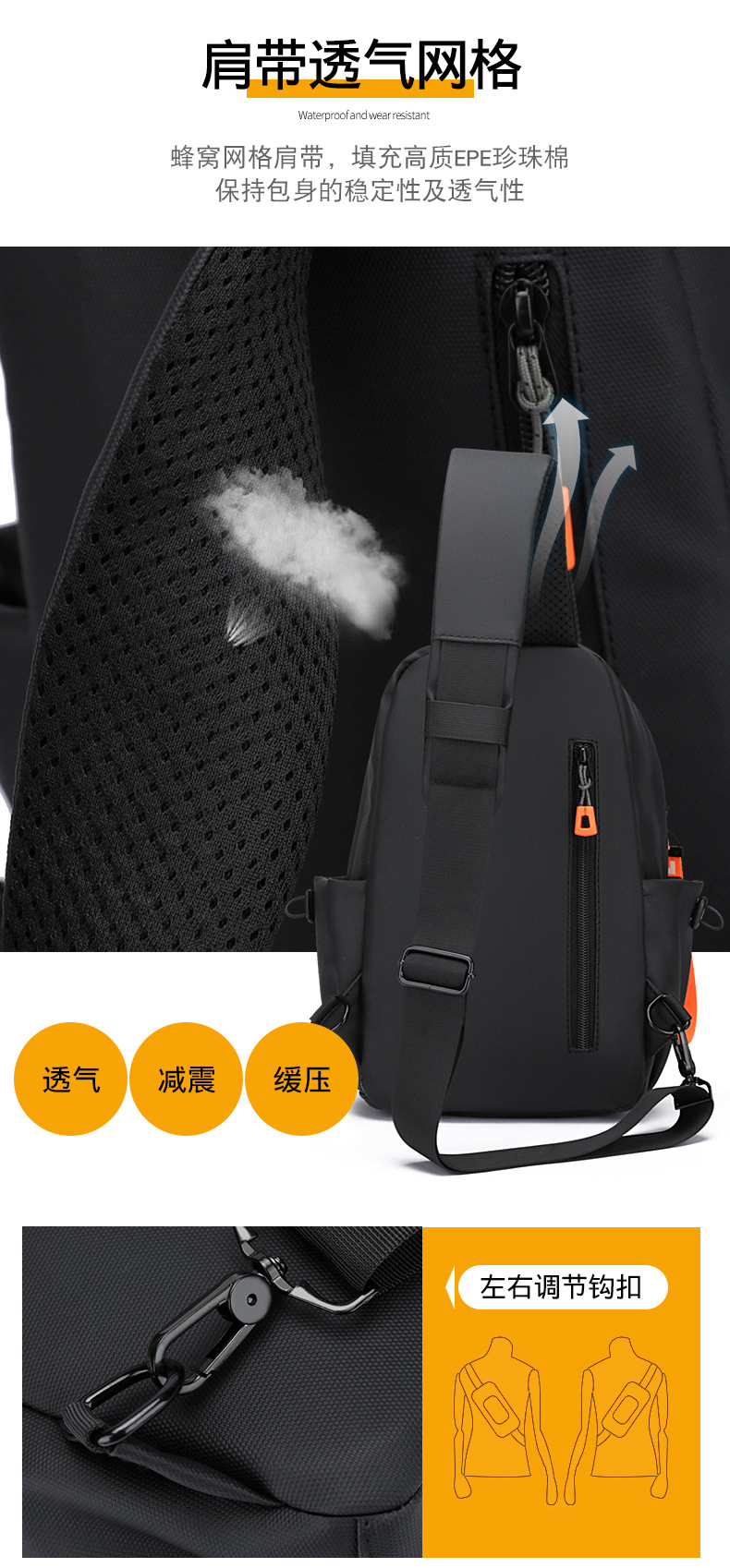 New trendy men's chest bags, casual single-shoulder bags, backpacks, crossbody bags, water-resistant men's bags, business men's bags, cross-border undefined