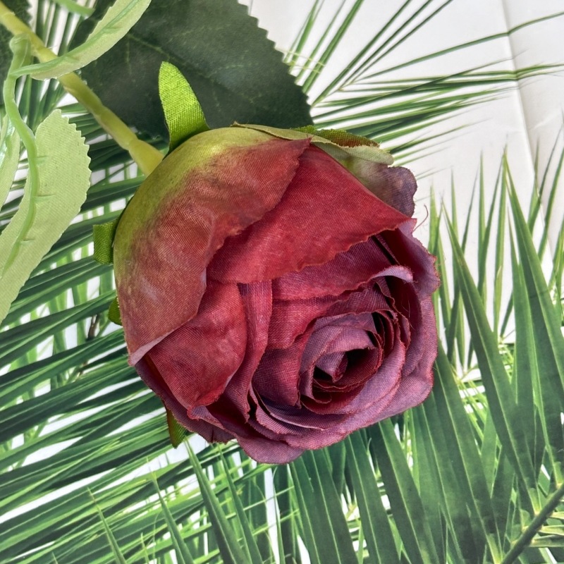 Flor artificial, rosa individual, pintura al óleo al horno, rosa retro, decoración de boda en el hogar, decoración, decoración de flores falsas al por mayor