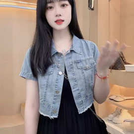 薄款软牛仔外套女短袖2024夏季新款韩版百搭衬衫女设计感小众洋气