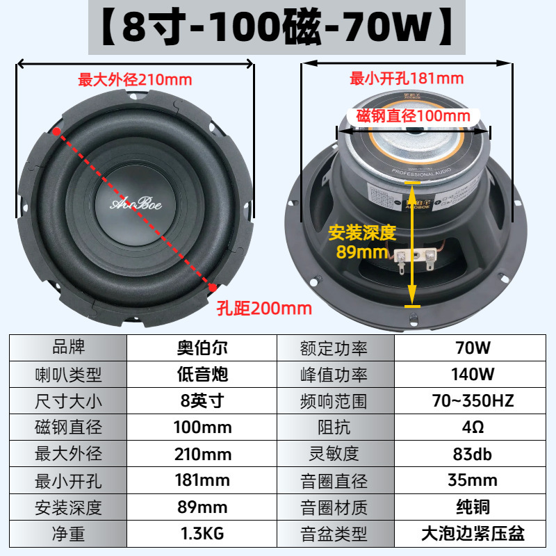 メーカー卸売 8inch ウーファー ハイパワー サブウーファー カーサウンドボックス スピーカー|undefined