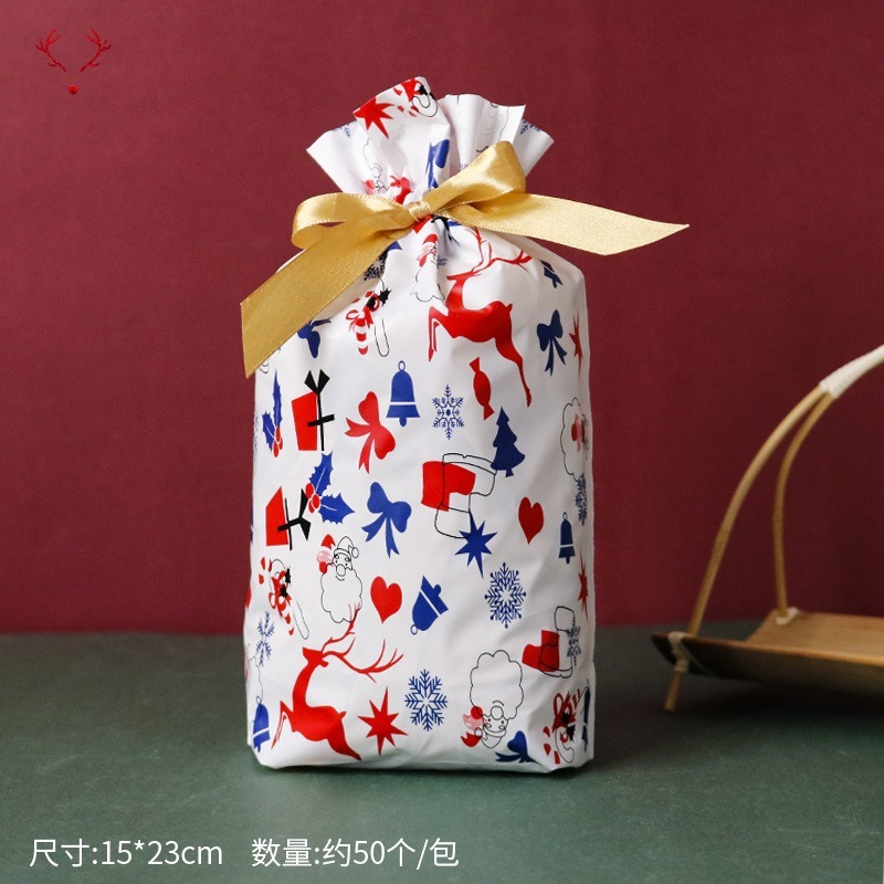 クロスボーダーアマゾンクリスマス巾着袋リボン巾着袋ギフトバック礼袋クッキー自己粘着袋キャンディー包装袋|undefined
