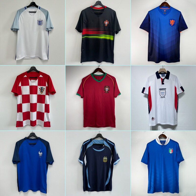 Football retro jerseys: Brazil, France, Portugal, Netherlands, Argentina, Italy, England, and China national team football kits Football retro jerseys: Brazil, France, Portugal, Netherlands, Argentina, Italy, England, and China national team football kits
