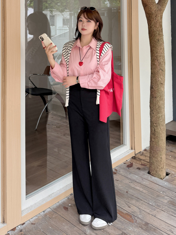 伊诺大码女装黑色微喇弹力休闲裤2025秋高腰修身显瘦长裤313132|undefined