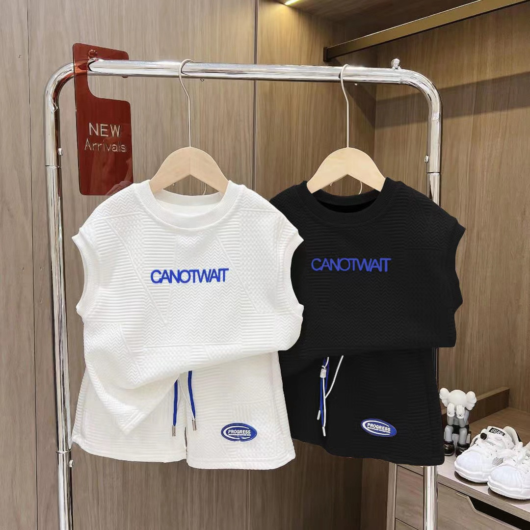 Ropa para niños traje de chaleco para niños y niñas 2024 Verano nuevos deportes medianos y grandes pantalones cortos para niños sueltos de dos piezas moda casual