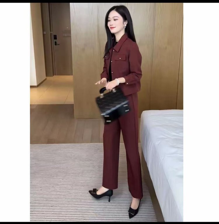 一件代发2025秋季新款时尚两件套洋气百搭纯色减龄气质套装女装|undefined