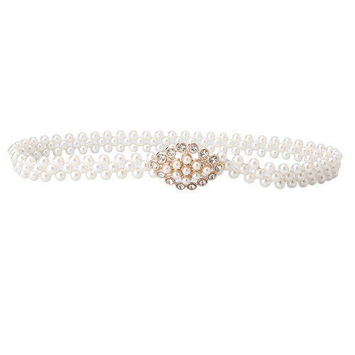 Women's Pearl Waist Chain Korean Style Rhinestone Pearl Decorative Belt Fashion Sweet Dress Elastic Belt Women Wholesale