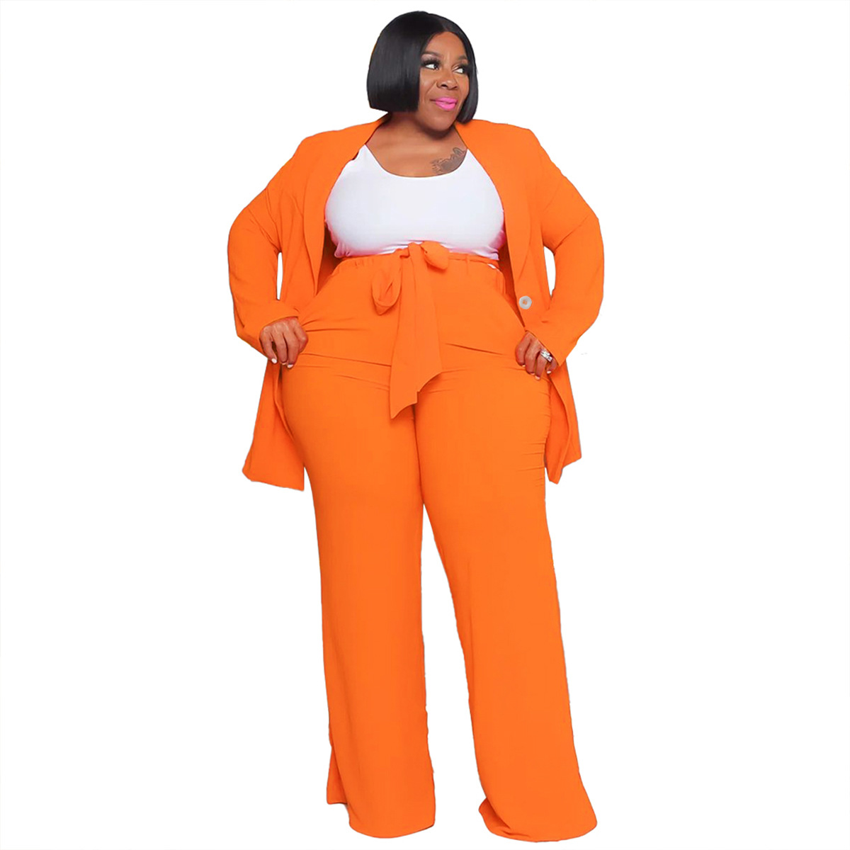 Daily Women's Elegant Solid Color Spandex Polyester Knit Pant Co-ord Set Plus Size Two-piece Sets display picture 21