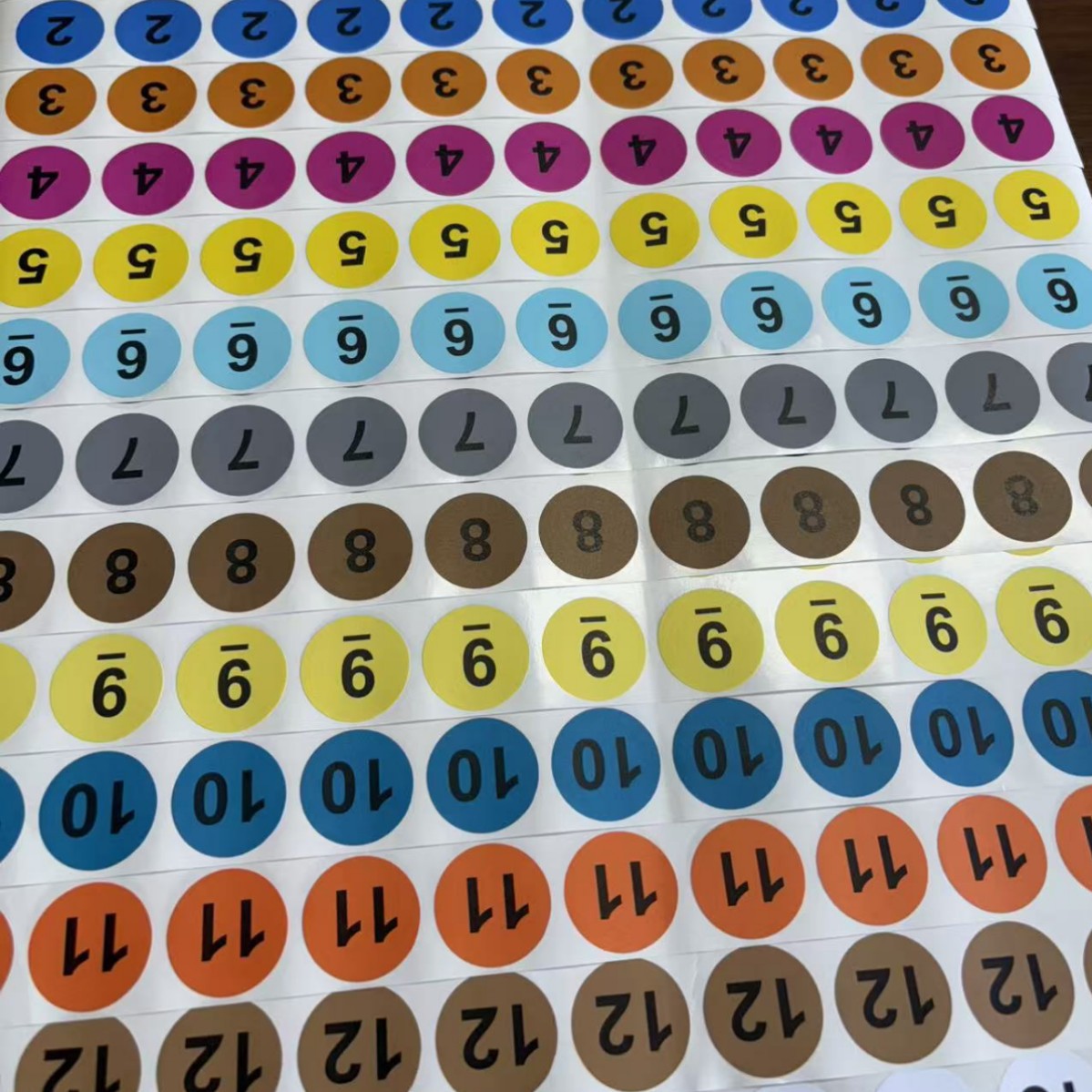 现货批发标签定制25毫米彩色铜板书写不干胶鞋垫数字尺码圆形贴标