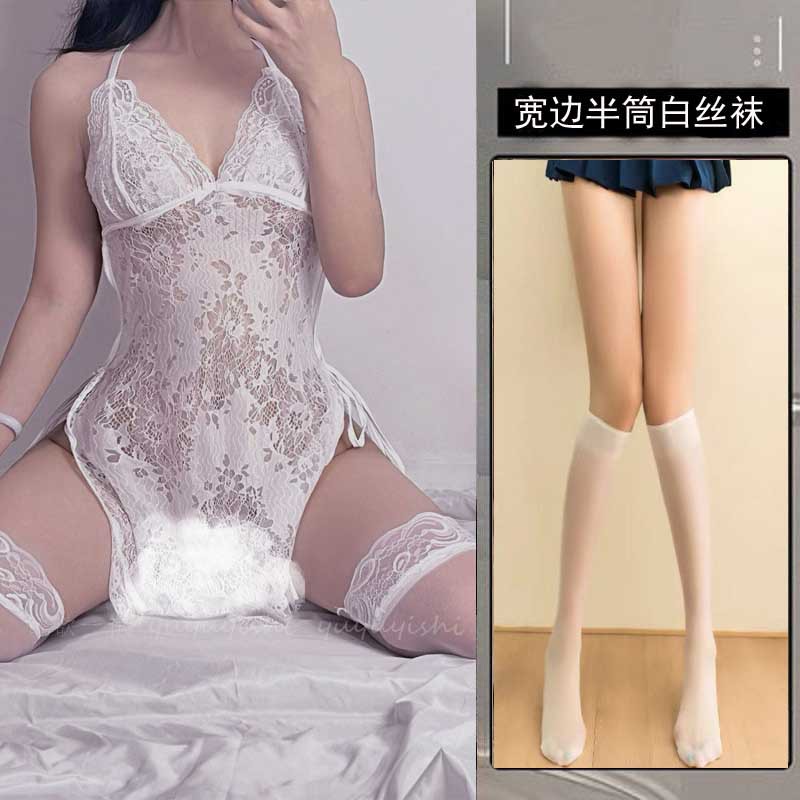 + 흰색 챙이 넓은 하프 스타킹