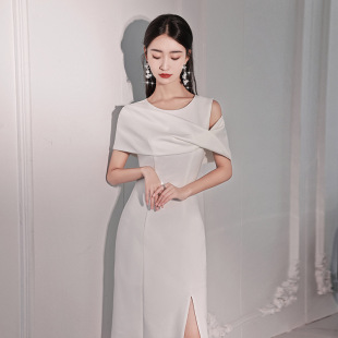 White banquet elegant host evening dress dress socialite birthday party niche party daily dress