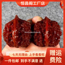 厂家包邮文玩核桃深度包浆玉化麒麟纹官帽懒人三棱学生桃核儿童缅