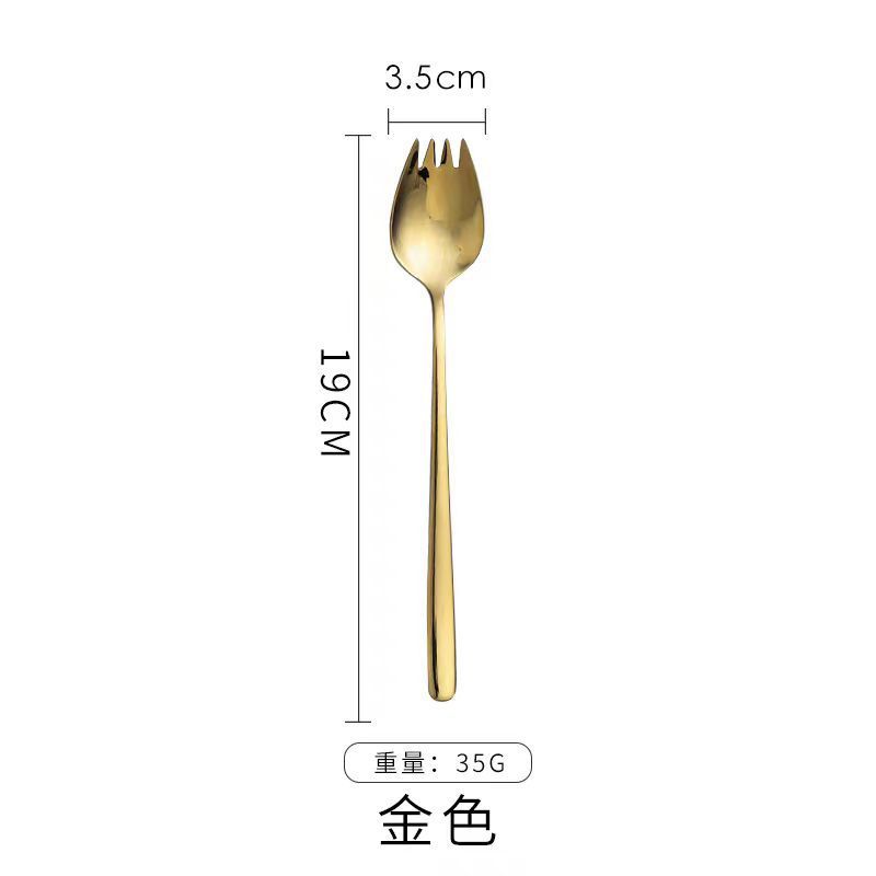 304ステンレス鋼フォークスプーン一体サラダスプーンフォークカップラーメンフォークフルーツデザート両用スプーンフォークシャーリングフォーク厳選|undefined