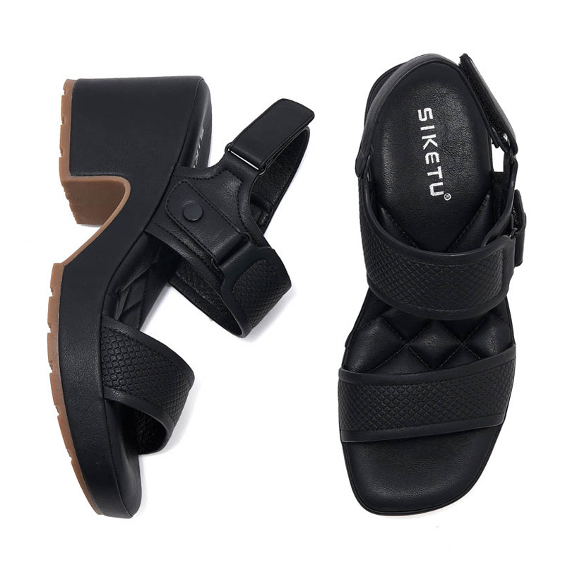 Dép sandal nữ đế dày quai Velcro mùa xuân hè 2025 — Màu đen, Màu camel, Màu trắng be chi tiết 34