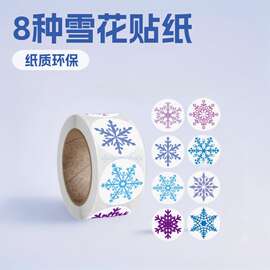 跨境批发亚马逊爆款8种雪花圣诞装饰礼品不干胶贴纸标签