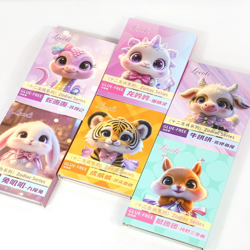 False eyelashes glue-free dense, sunflower extract, zodiac animal styles, multi-type kit
