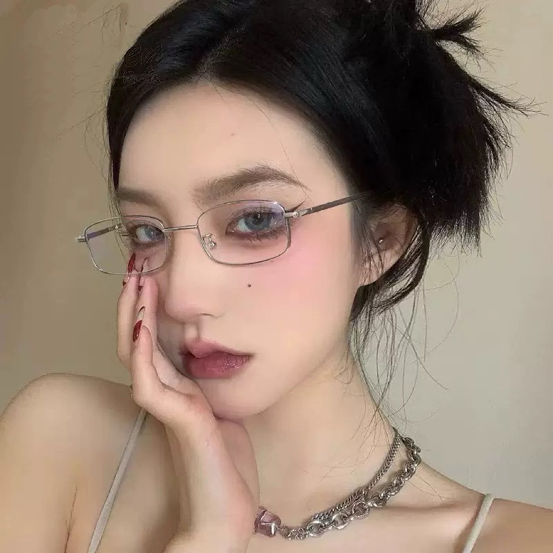 复古金丝眼镜女近视可配镜片有度数长方形眼镜框素颜纯欲斯文禁欲|undefined