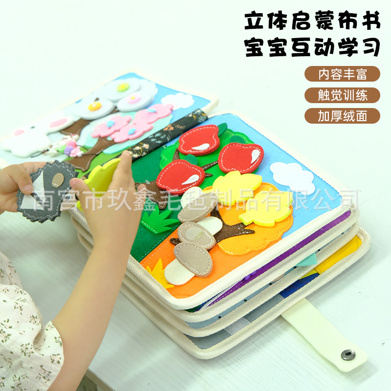 Educación temprana al por mayor fieltro libro tranquilo mano desgarrado velcro juguetes iluminación infantil puzzle libro ocupado estereoscópico manual
