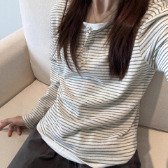 太爱啦!!【条纹假两件】韩系校园风长袖t恤女INS超火早秋显瘦上衣