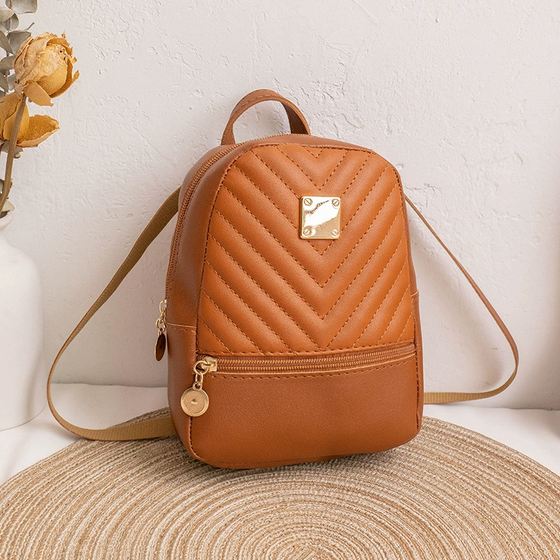 Capacious Backpack C033, Quilted PU Mini Backpack, Shoulder & Crossbody, Lightweight
