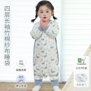 卡瑞婴儿睡袋四层竹棉纱布睡袋空调房分腿睡袋儿童防踢被春秋薄款