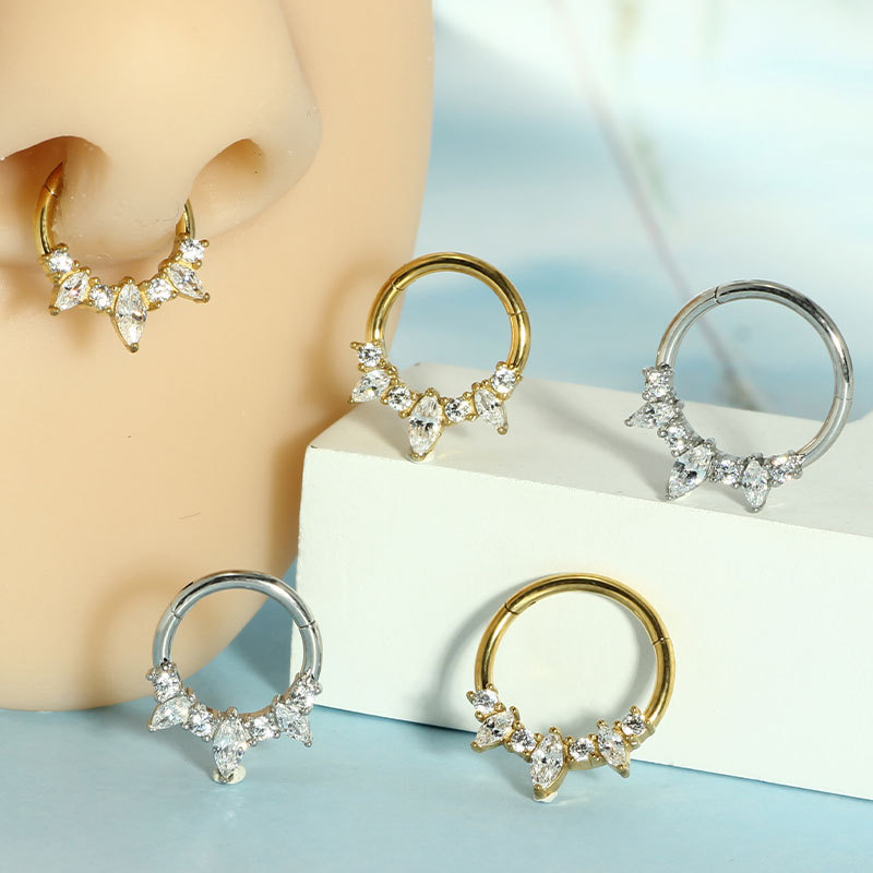 Full Body 316 Stainless Steel Claw Zircon Water Drop Flower Nose Ring Ear Bone Ring Fashion Nose Ring detail image 8
