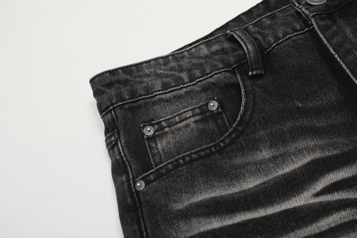 Curved Wash Distressed Slimming Jeans American Style High Street Slightly Flared mid Waist Long Non-Stretch Softener_mkmklike.com
