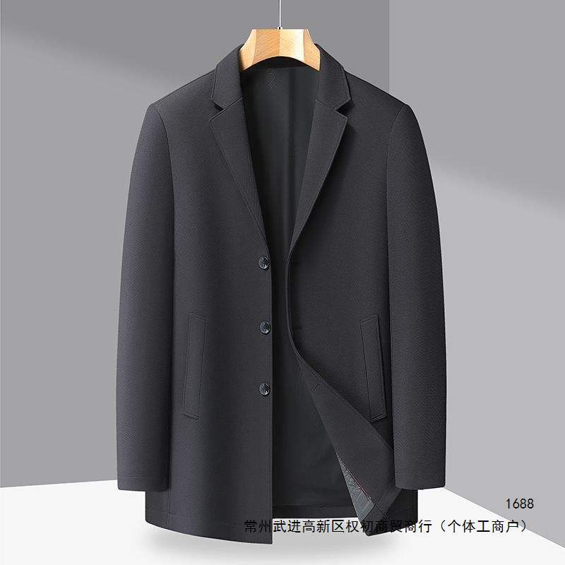 Men's mid-length trench coat, plus size, long suit jacket for men, business casual style, suitable for spring and autumn.