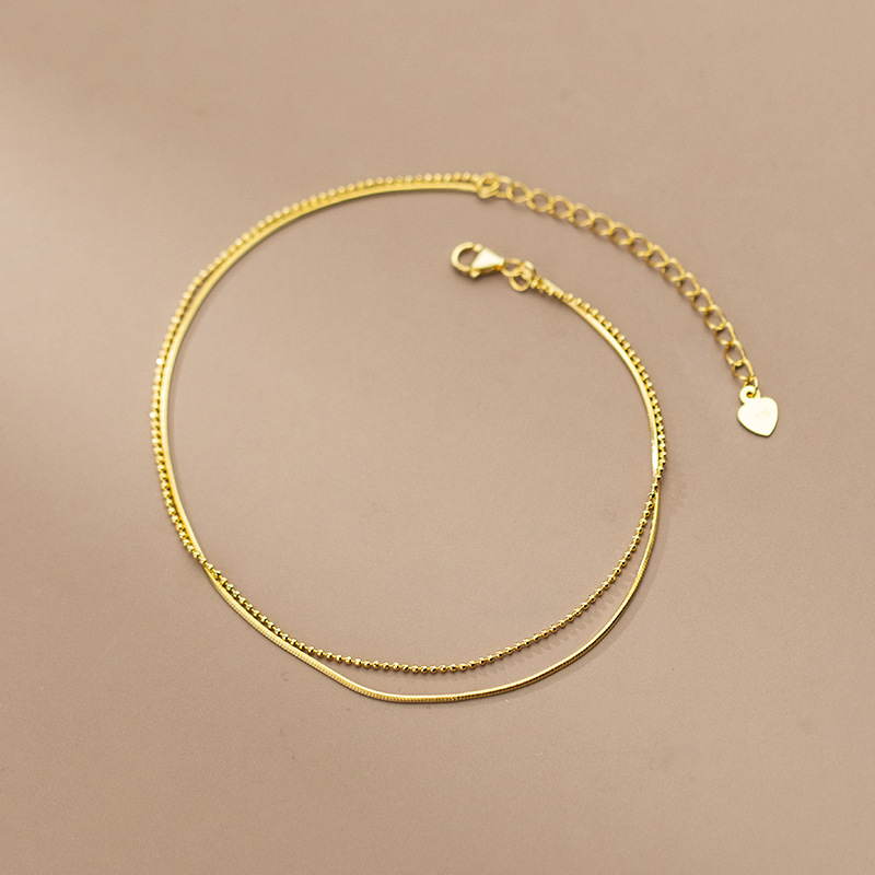 Eloch s925 plata doble cadena de hueso de serpiente cadena de bola tobillo coreano temperamento simple joyas de pies S5738