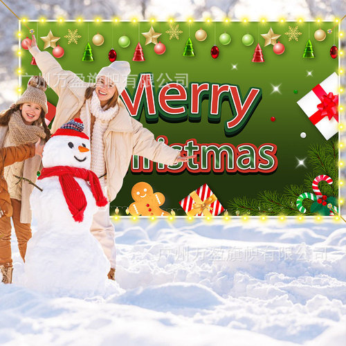 Cross-border new Christmas background cloth Christmas happy Christmas tree festival hanging decoration hanging cloth decoration hanging flag with light strip
