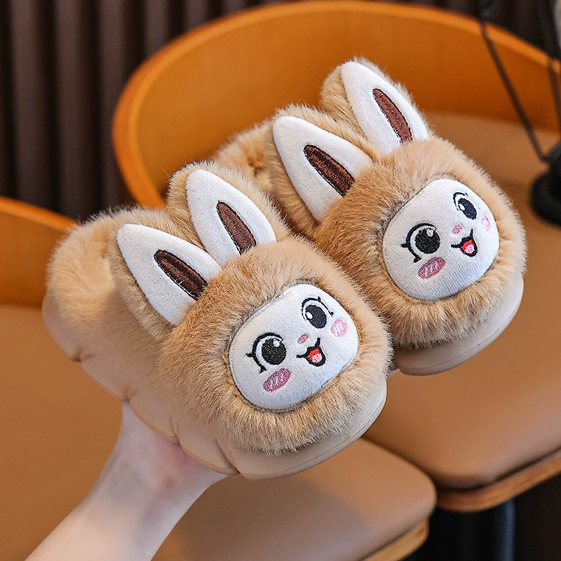 儿童棉拖鞋秋冬女童可爱兔子毛绒拖鞋男宝宝家居室内防滑包跟棉鞋