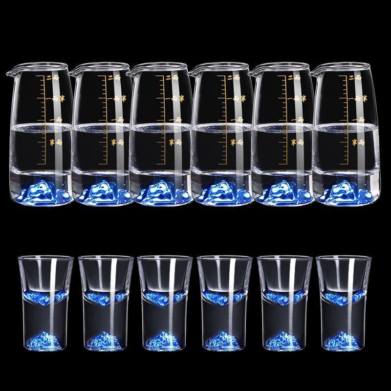 蓝山分酒器白酒杯套装带刻度家用轻奢水晶玻璃一口杯酒具创意陶瓷|undefined