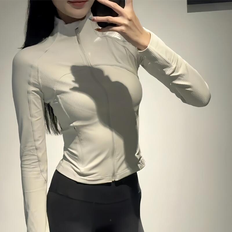 Luqi Lulu Short Solid Color Stand-Up Collar Top Sports Ribbed Plain Zipper Yoga Jacket for Women Luqi Lulu Short Solid Color Stand-Up Collar Top Sports Ribbed Plain Zipper Yoga Jacket for Women