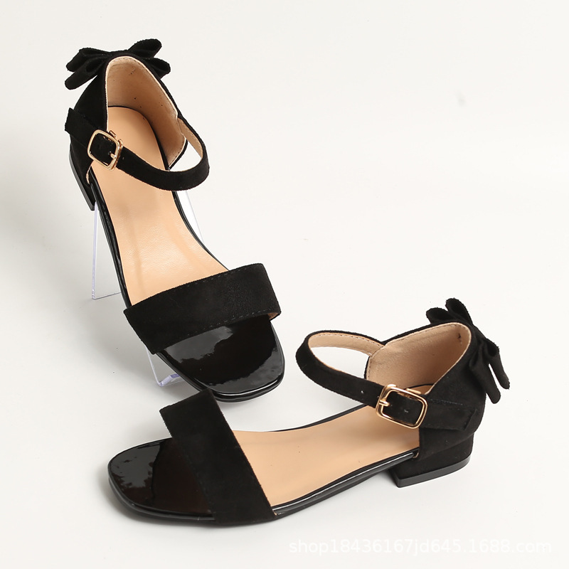 Custom Girls Sandals Small High Heel Bow Black Princess Shoes Open Toe All-match Children Summer Little Girl Shoes