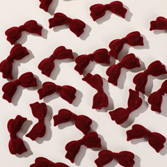 秋冬小眾高級感酒紅絲絨穿孔蝴蝶結diy耳環頭飾髮夾髮飾材料批發