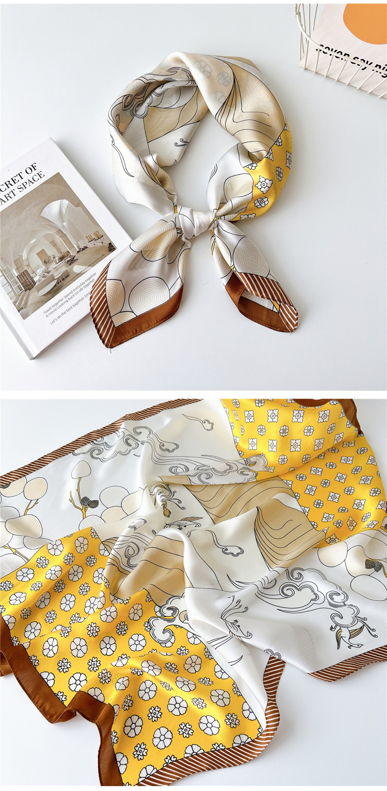 40g Weight Silk Scarf Classification Outdoor, Travel Occasion Polyester Material Printing Pattern Spring&Summer Season Women's Gender Printing Design Elegant Style Women's Elegant Printing Polyester Printing Silk Scarf 19
