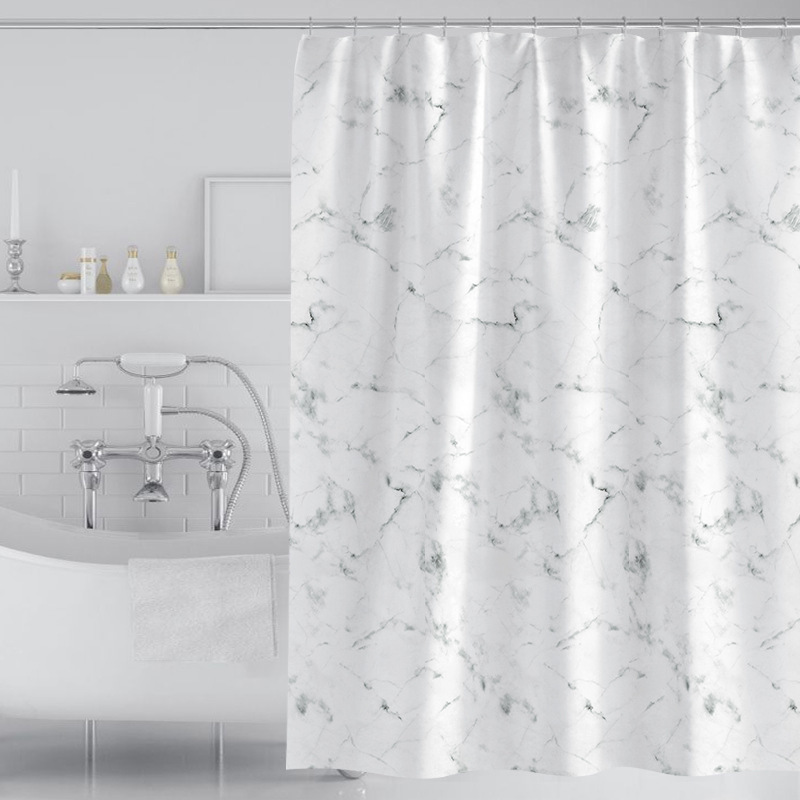 Factory Direct Supply Thickeneded Waterproof and Mildew-Proof Shower Curtain Simple Bathroom Hotel Curtain Marble Style with Hook