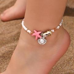 跨境時尚沙灘風烏龜海星手鍊女波西米亞串珠扇貝珍珠松石兒童腳鏈